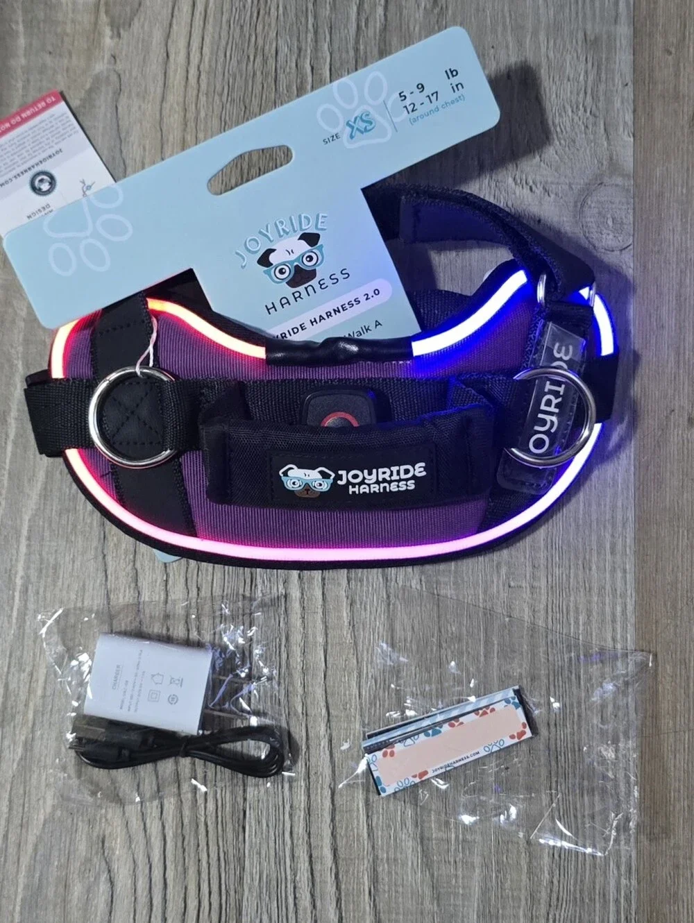 Purple LED Dog Harness with Reflective Straps